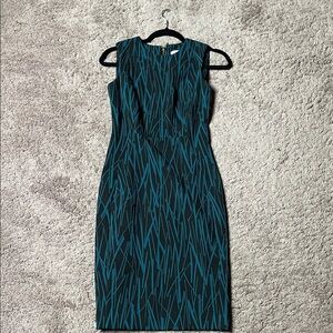 Calvin Klein Teal and Black Patterned Midi Dress